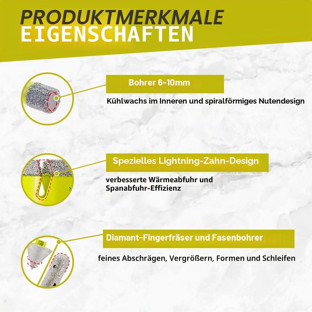 Diamant Fliesenbohrer Set Diamant Lochsäge Set Diamand Bohrkrone | (6/6/8/20/35/50/68/110+20mm Fingerfräser+50mm Fasenbohrer+Adapter) für Porzellan Keramik Fliesen Marmor Granit M14 Gewinde