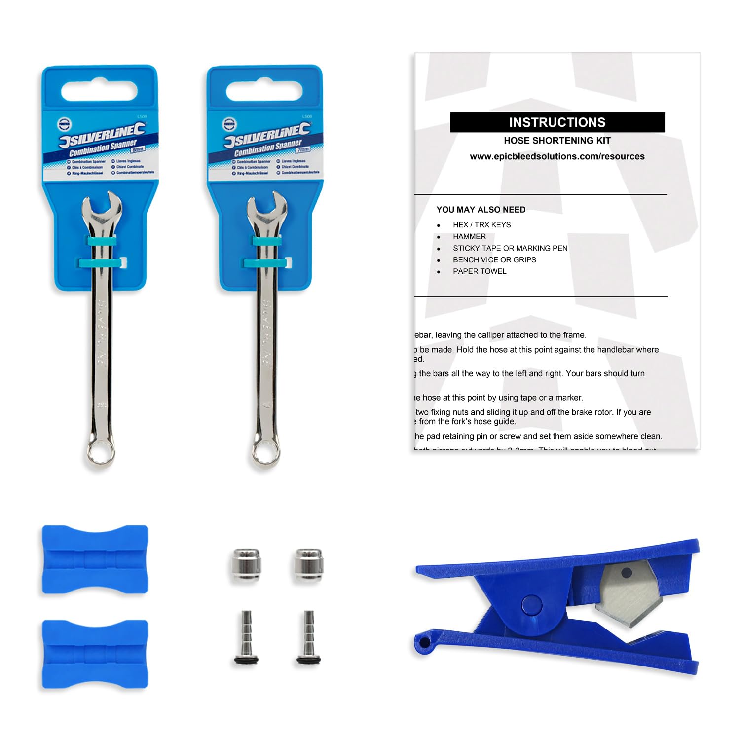 epic Formula Brake Hose Shortening Kit - Includes 2X Hose Inserts & Olives, Fitting Kit & Precision Hose Cutter (Single)