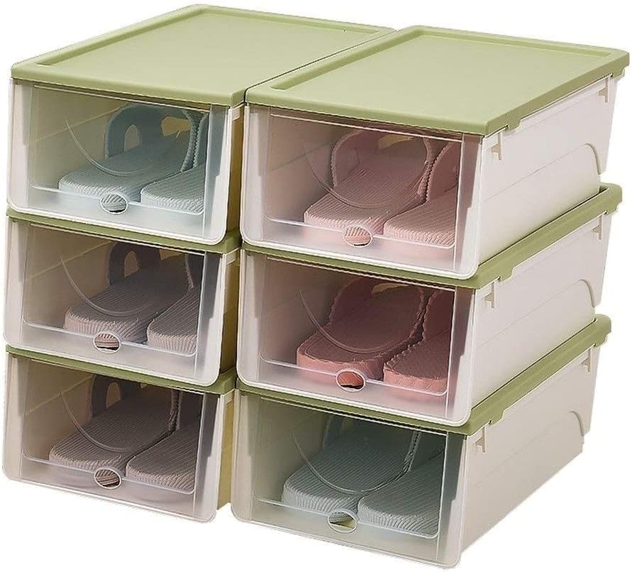 OLOTU Almacenamiento de zapatos, cajón transparente, zapatero de plástico, caja de zapatos, diseño de concha doble, estantes de zapatos,