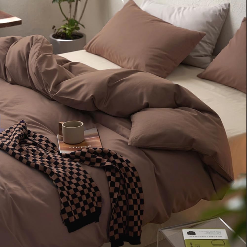 Nyescasa Housse de Couette 220x240 Marron Foncé et 2 Taies d'oreiller 65x65 | Couleur Unie Moderne, Parure de lit Adulte 2 Personnes en Microfibre, Sets de Housses de Couettes, Oeko-TEX, Fermeture Éclair