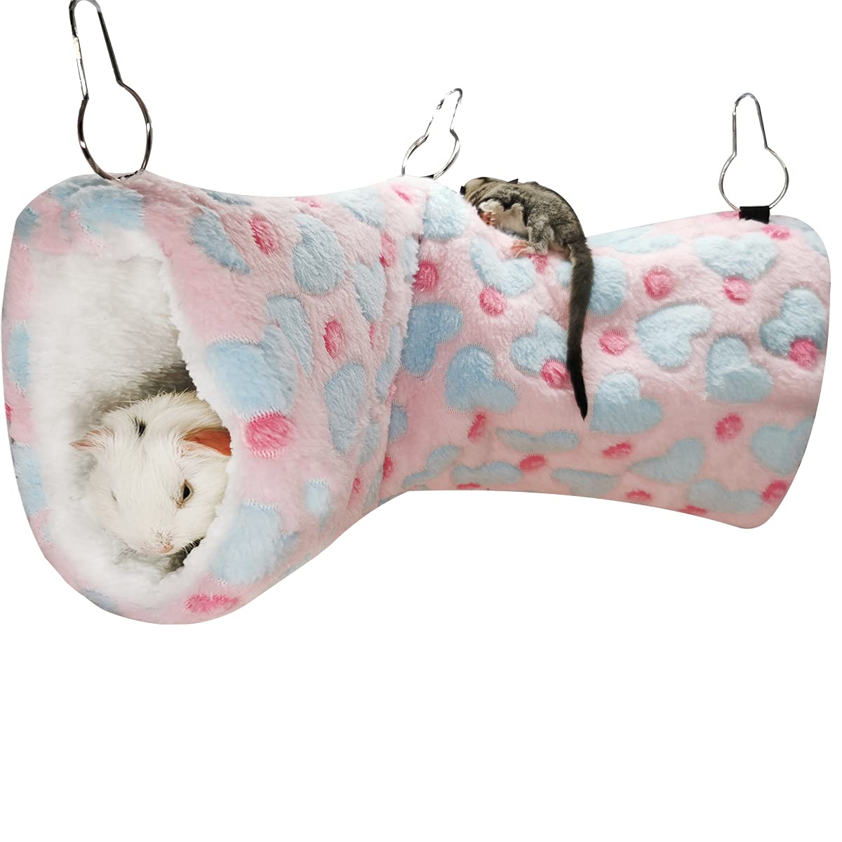 LEFTSTARER Hanging Tunnel for Small Animals Guinea Pig Accessories Sugar Glider Cage Accessories Hamster Rat Toys Ferret Hammock（Heart-Pink）
