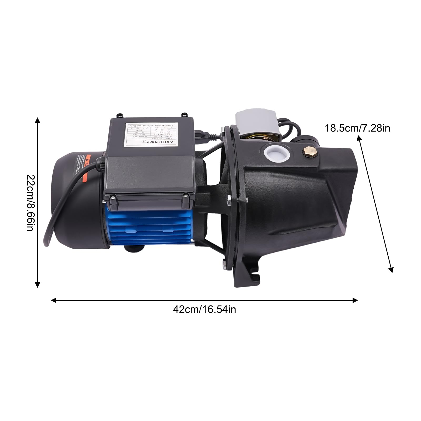 CILDON Shallow Well Jet Pump Iron, 1 Inch large Shallow Well Pump, 216.54 FT Lift, 25FT Well Depth Up to, Pump with a Pressure Switch, Well Pump for Farm Irrigation