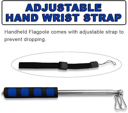 Miniatura 4 de The Flag Joint Poste retráctil compacto extensible de mano (azul) 11.0 in perfecto para mochilas, para llevar a eventos, desfiles, excursiones,