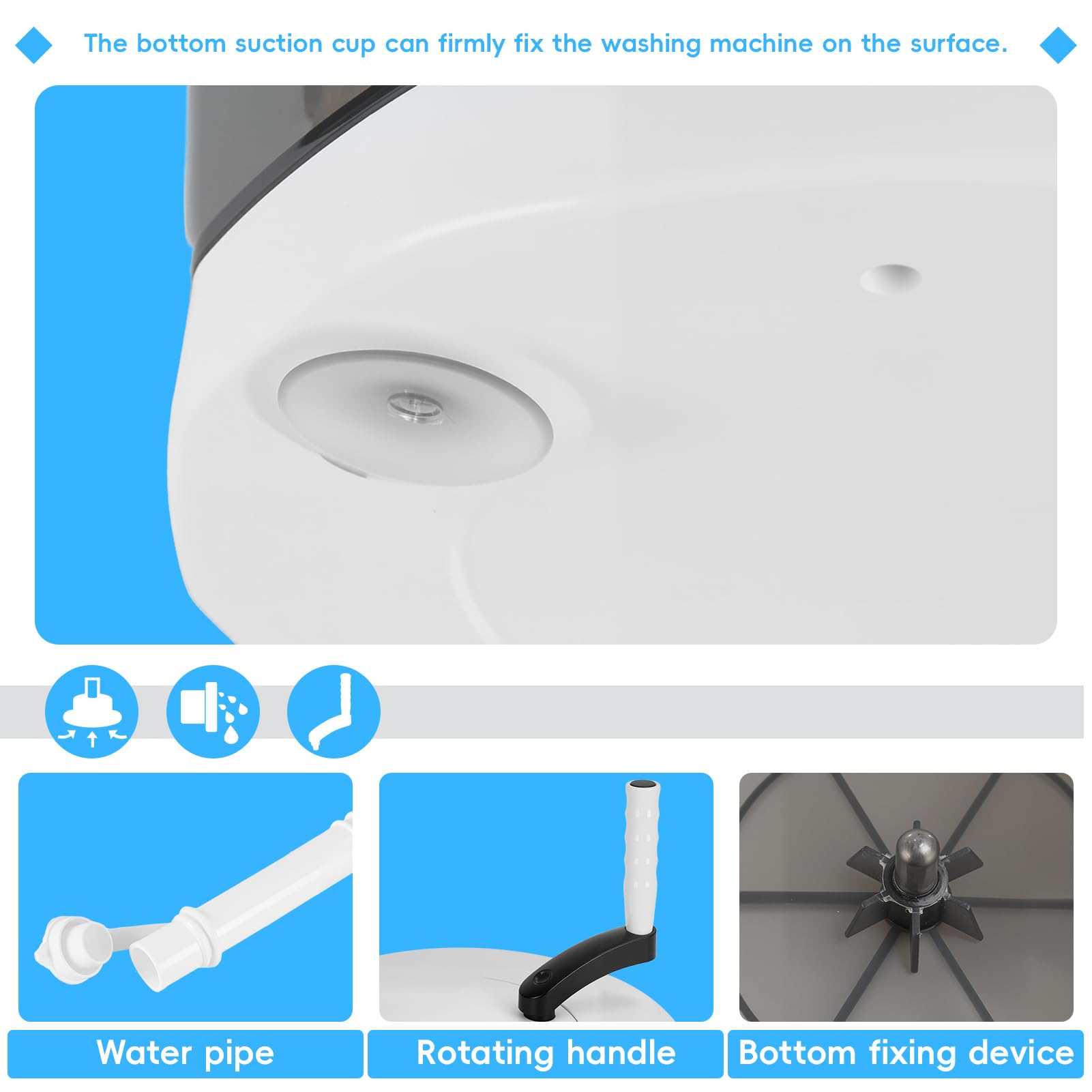 2-in-1 Manual Washing Machine, Hand Crank Washer with Spin Dryer & Suction Cup Base, Portable Mini Washer for Camping Dorm Travel, No Electricity Laundry Machine 2kg Capacity (Light Grey) — view 8