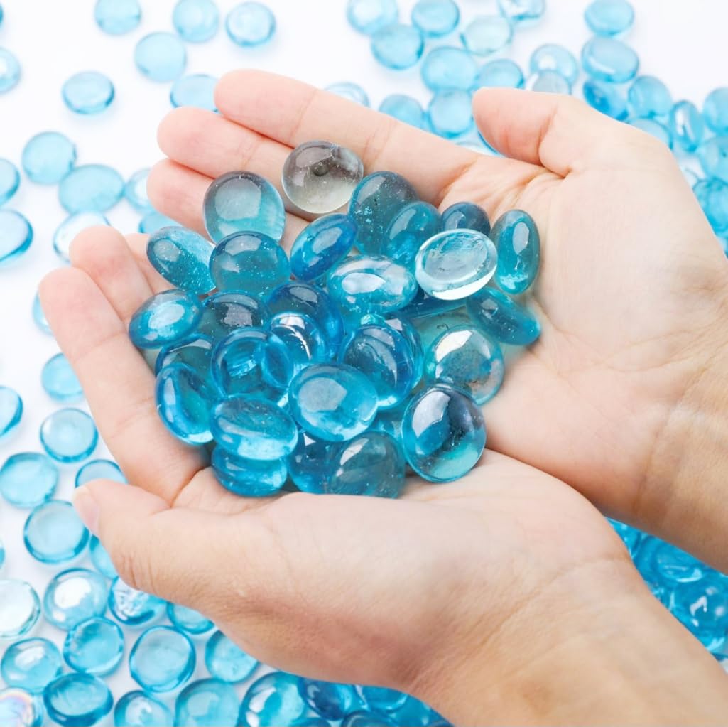 ZEINOO Blue Glass Gems Stones/Pebbles for Home & Garden Décor, Aquarium Décor, Vase Filler, Marble & Gravel Planted Substrate (Blue, 400 gm)