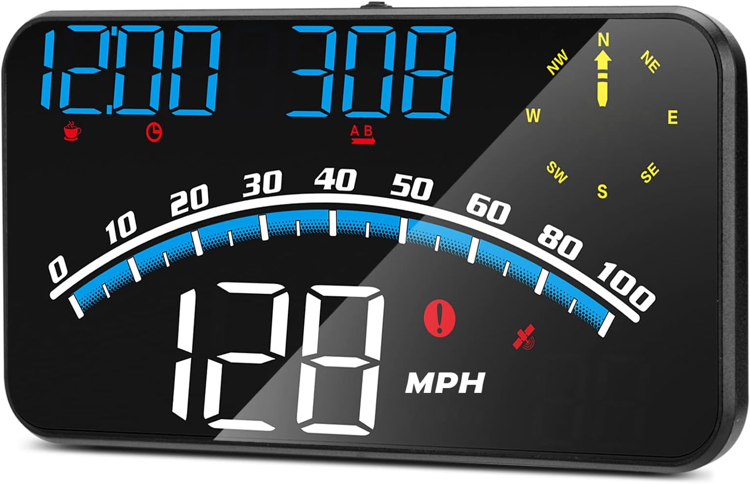 Auto Car HUD Head Up Display KMH & MPH Digital GPS Smart Speedometer with OverSpeed Alarm Fatigue Driving Warning, Navigation Compass, 5.5'' LCD Screen, USB Plug & Play, for All Vehicle