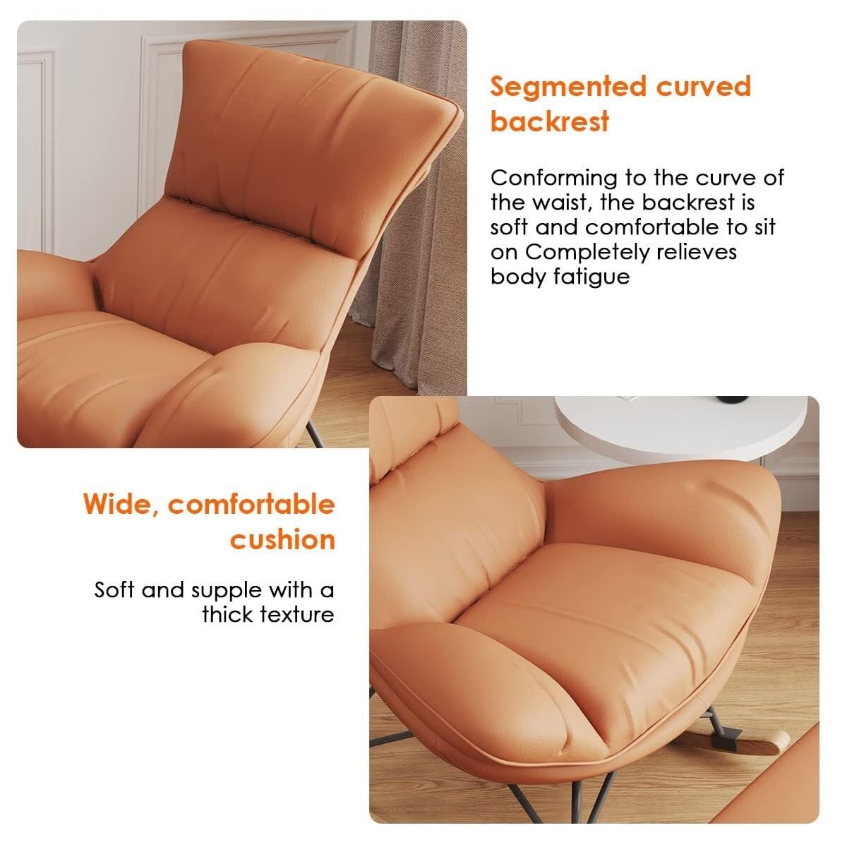 Sillón mecedor moderno, cómodo sillón reclinable, sillón mecedor tapizado con mecedora deslizante, sillón de sala de estar con reposapiés, sillón auxiliar con base d(Naranja+blanco-Talla única