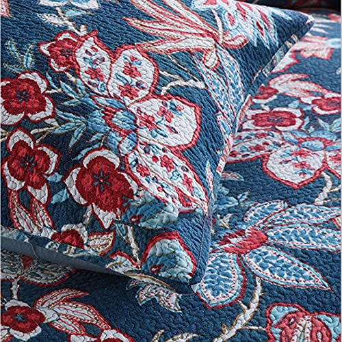 Couvre-lit matelassé bleu foncé King Size en coton rétro chic