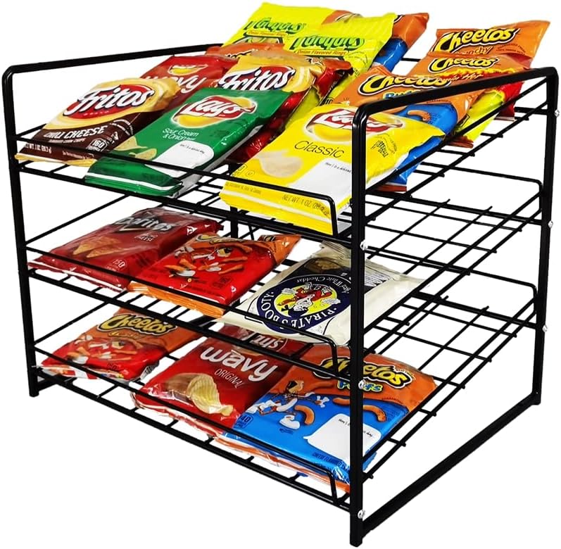 FixtureDisplays® Stackable Can Rack Organizer, Stackable Potato Chip Bag Storage Dispenser for Kitchen Cabinet or Pantry, Black 17.35" Wide x 12.8" Deep x 14" Tall 10145-2D