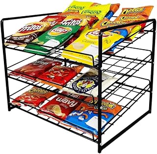 FixtureDisplays® Stackable Can Rack Organizer, Stackable Potato Chip Bag Storage Dispenser for Kitchen Cabinet or Pantry, Black 17.35" Wide x 12.8" Deep x 14" Tall 10145-NF