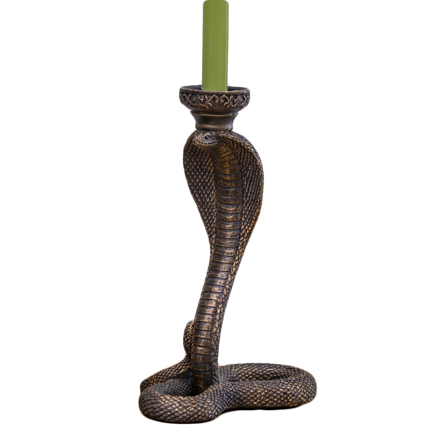 Cobra Snake Candlestick Holder, Antique Bronze, Resin, Gothic Home Decor, 18x13x27cm, Indoor Dinner/Taper Candle Stand