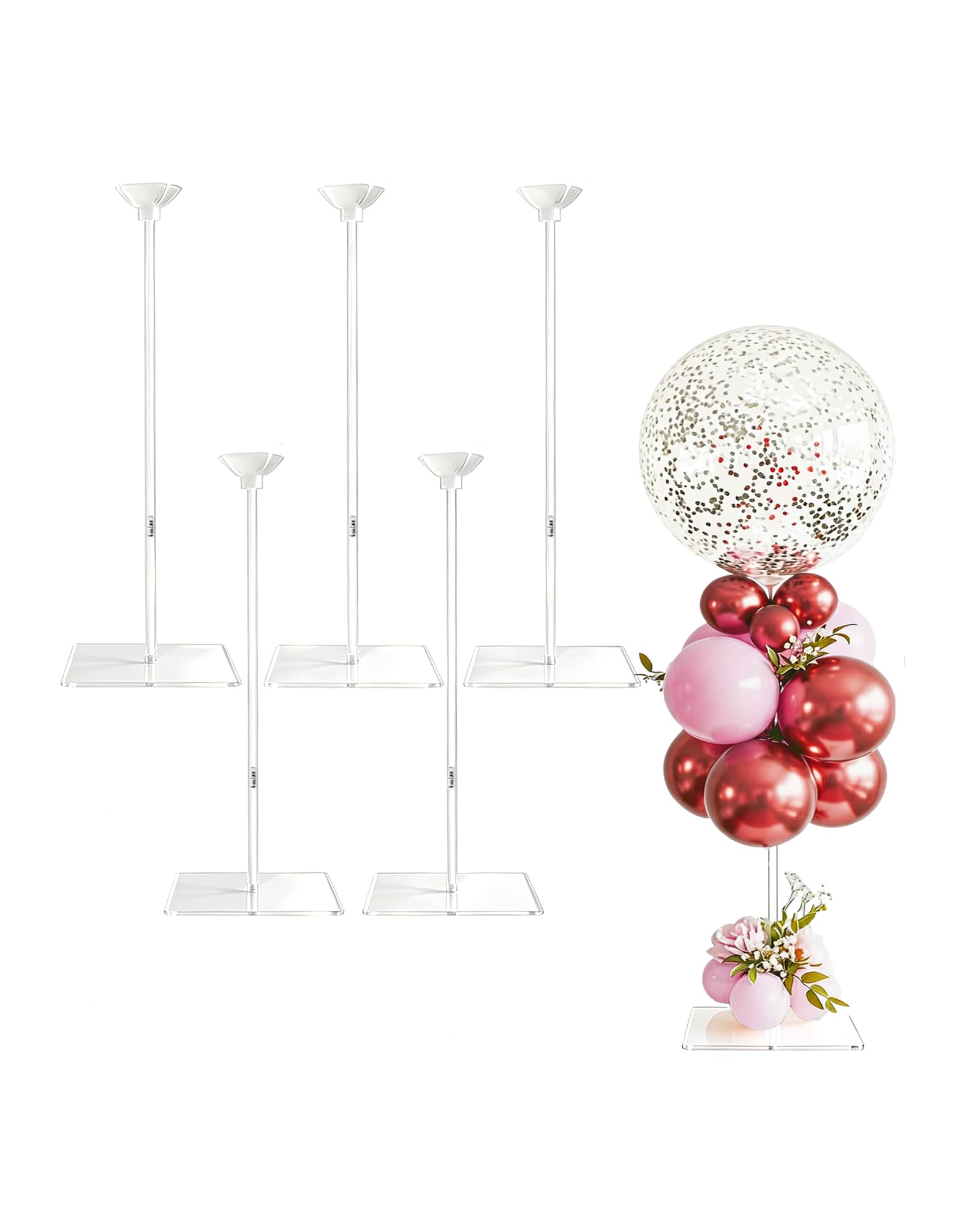 Wiederverwendbares Acryl-Ballonständer-Set – robuste Tischaufsteller mit Stäben und Basis, Ballonständer für Tafelaufsätze, Tafelaufsatz, Tischdekorationen für Partys (6 Stück, 61 cm)