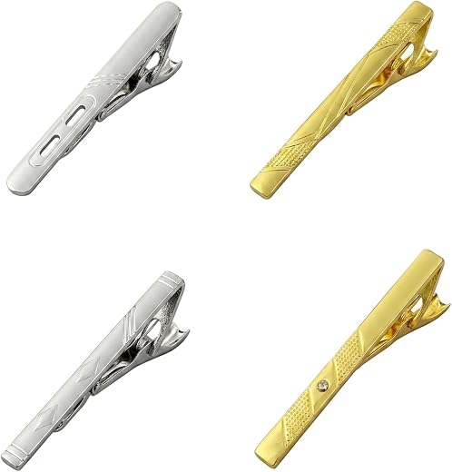 4PCS Tie Pin for Men Formal, Elegant Gold and Silver Tie Bars, Suitable for Business Meetings and Social Events