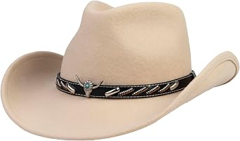 Cowboy Hat Water-Resistant Felt Hats 100% Wool Wide Brim Western Panama Rancher Hat for Women Men
