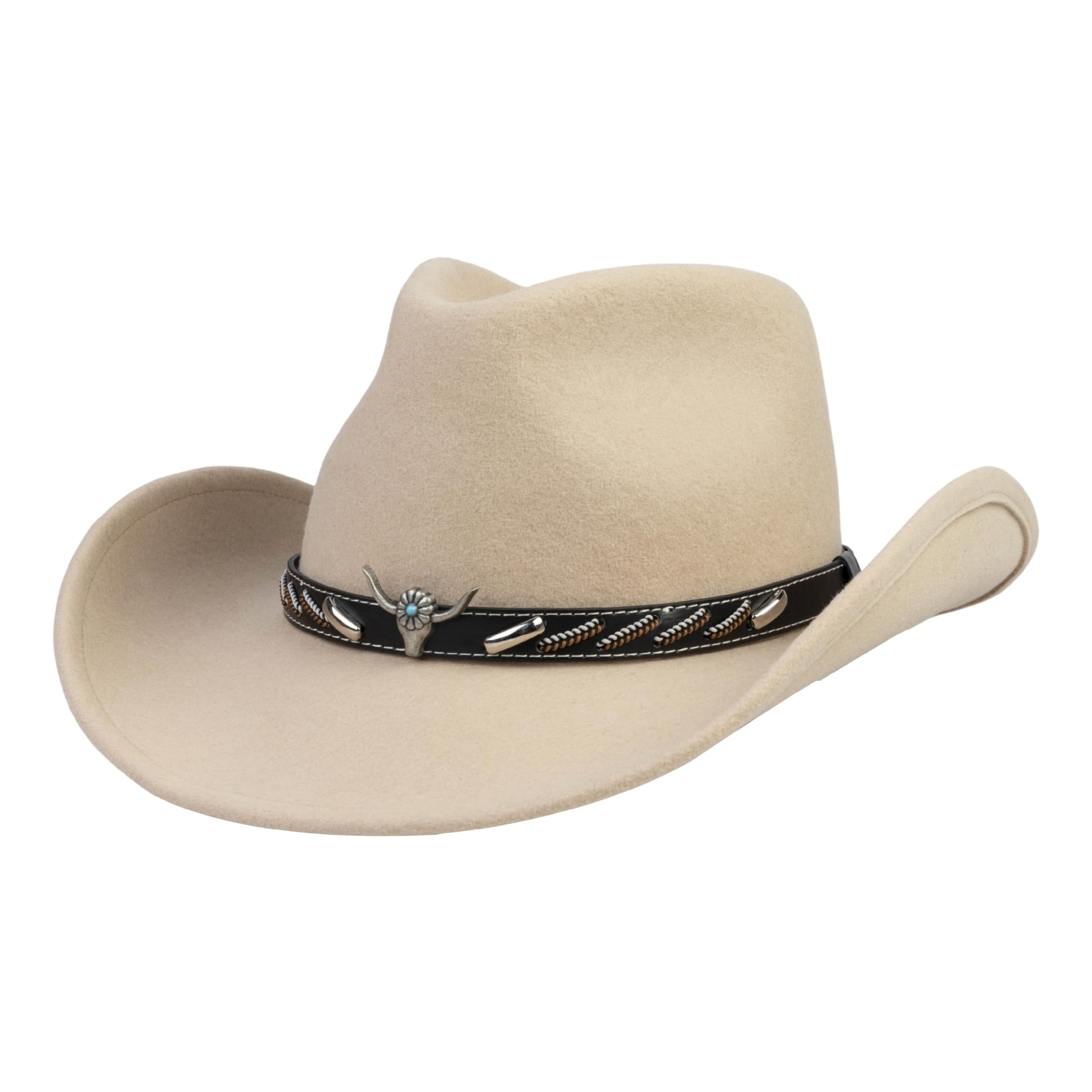 Cowboy Hat Water-Resistant Felt Hats 100% Wool Wide Brim Western Panama Rancher Hat for Women Men