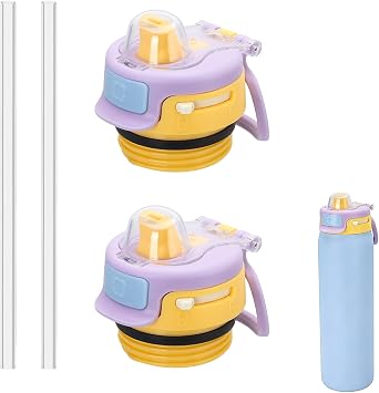 2 PCS Replacement Lid for Ello Pop & Fill Stainless Steel Water Bottle, Compatible with 22oz, 32oz, 40oz, Leak Proof Locking, 2 PCS Spill Proof Lid Accessories Fit, BPA-Free Purple-yellow
