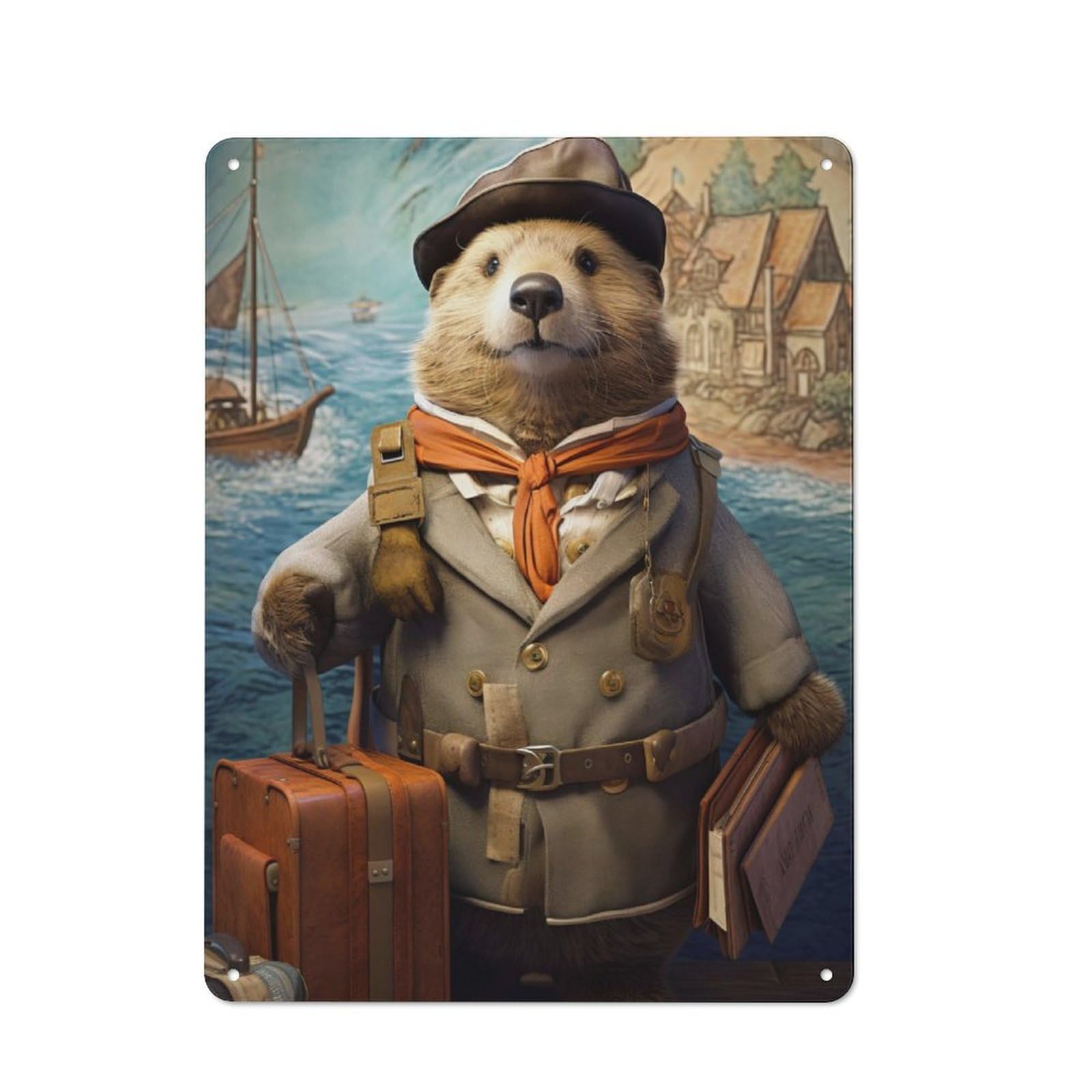 Junmoney Travel Guide Sea Otter Rustic Tin Sign 40X30cm Featuring For Garage Or Workshop, For Updating Garage And Workshop After Moving