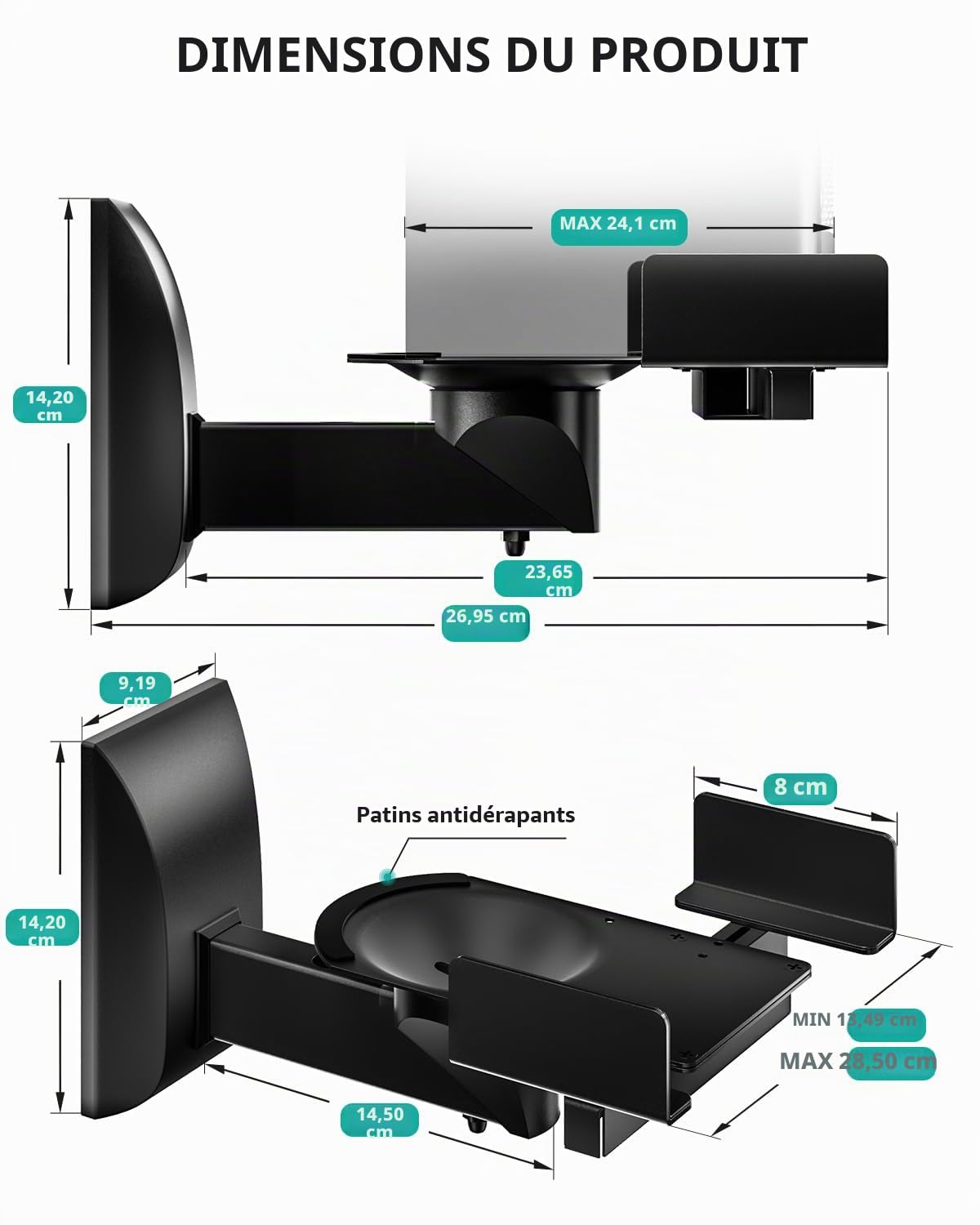 WALI Support de Montage Mural Double Face pour Haut-Parleur d'étagère et de bibliothèque - Peut Supporter jusqu'à 25 kg (SWM201) - Noir