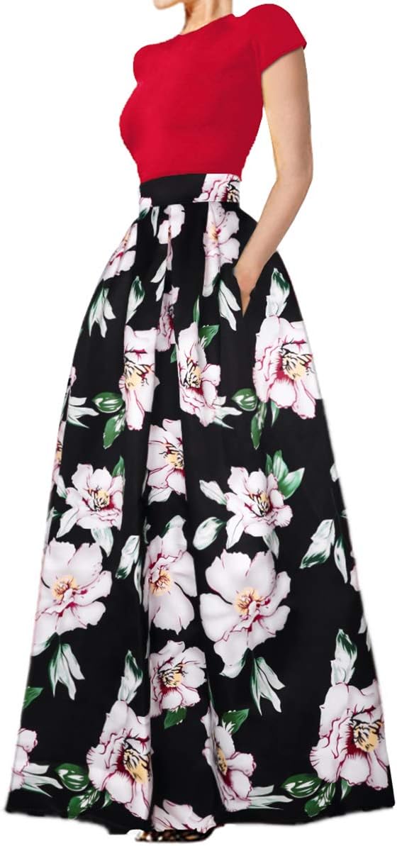 Delcoce Summer Dress Womens Vintage Dresses with Pockets Short Sleeve Tops XL