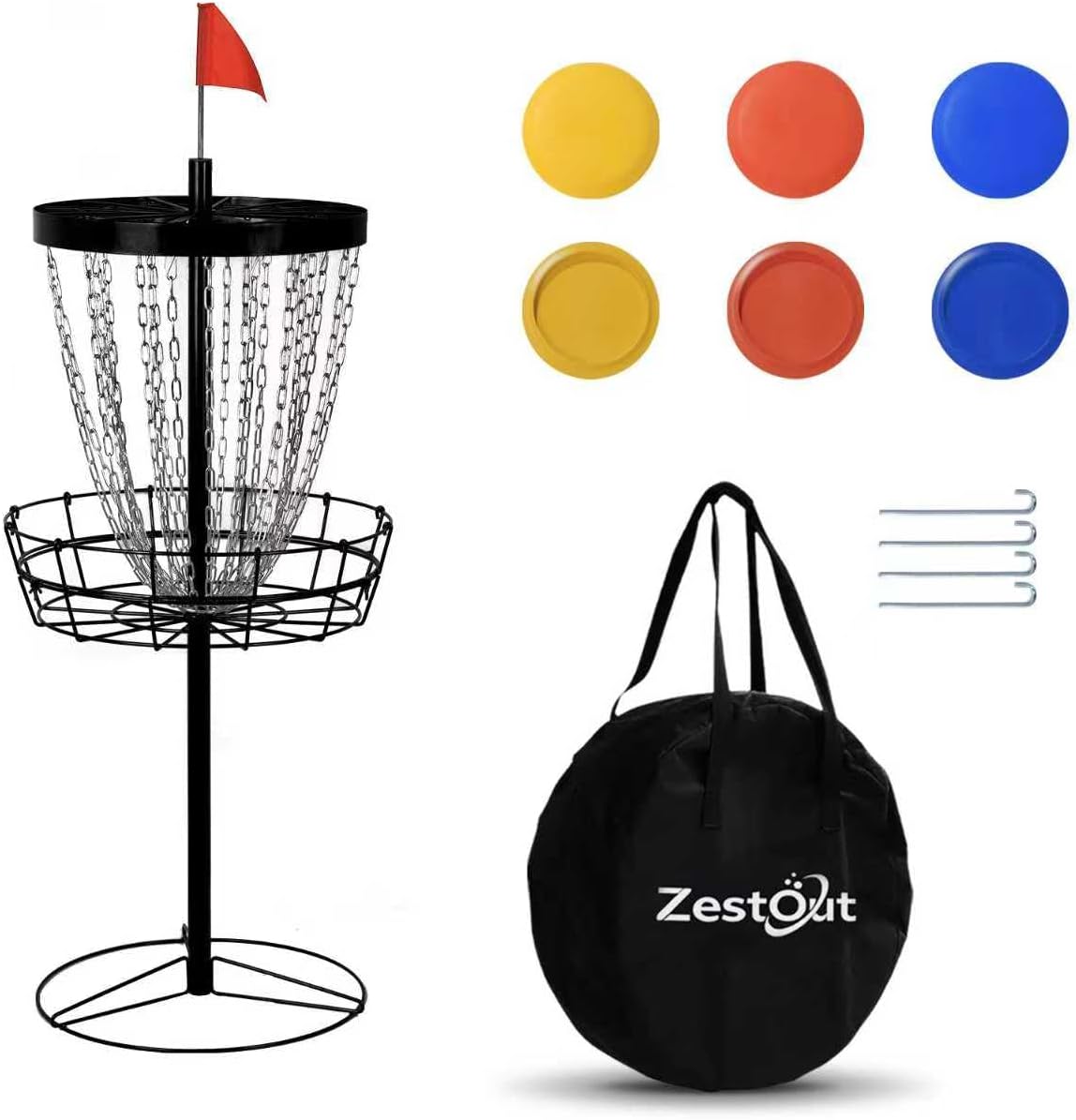 Backyard Disc Golf Basket - Portable 24-Chain Target for Outdoor Practice, Easy Setup Heavy Duty | 6 Discs + Carry Bag + Ground Stake Included | Competition-Spec Size | Rust-Resistant