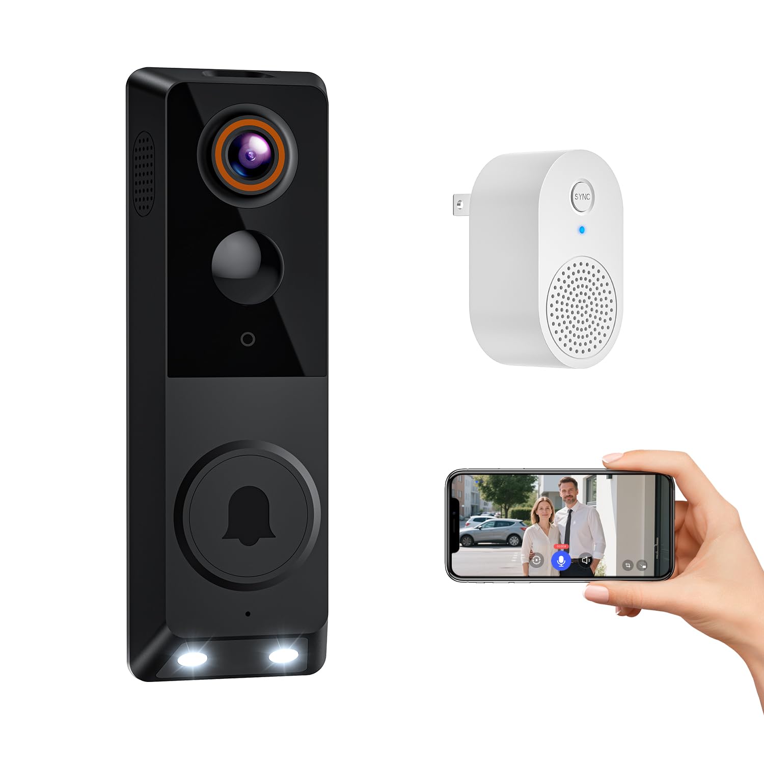 Timbre inalámbrico Wi-Fi de 1080p con receptor de timbre, funciona con pilas, detección humana IA, visión nocturna a color, conversación bidireccional, almacenamiento en la nube