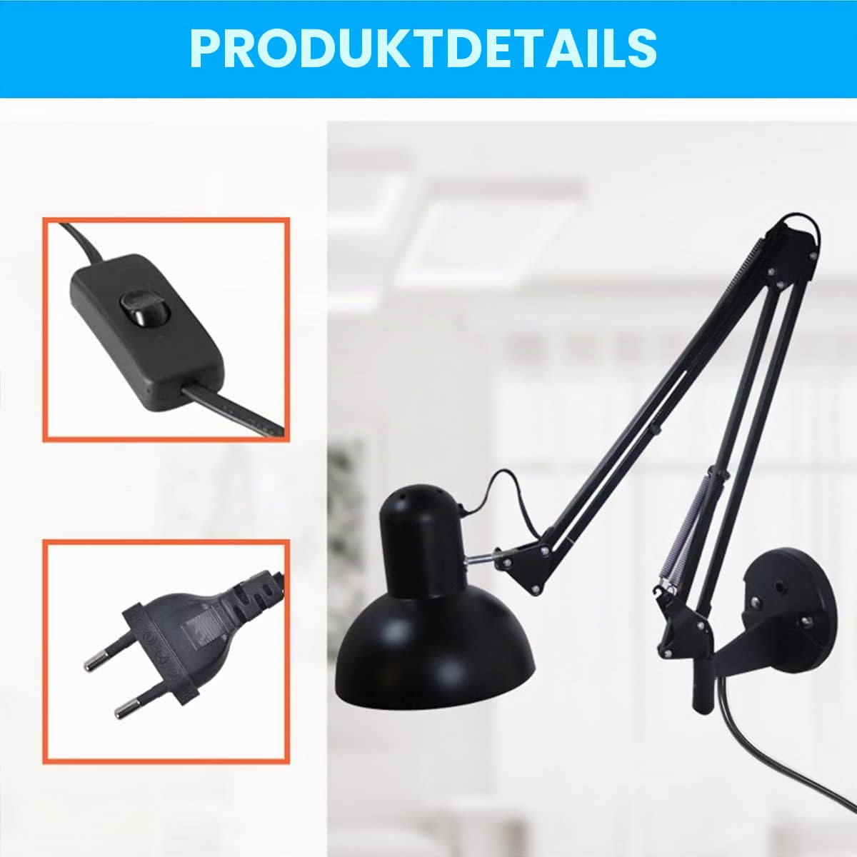 ACMHNC Industrielle Vintage Wandlampe,Ausziehbar Wandleuchte Mit Schalter,Rustikal Innen E27 Schwarze Swing Arm Wand Lampe Wohnzimmer Schlafzimmer Wandlicht Flexible Leselampe,Links/Rechts Schwenkbar
