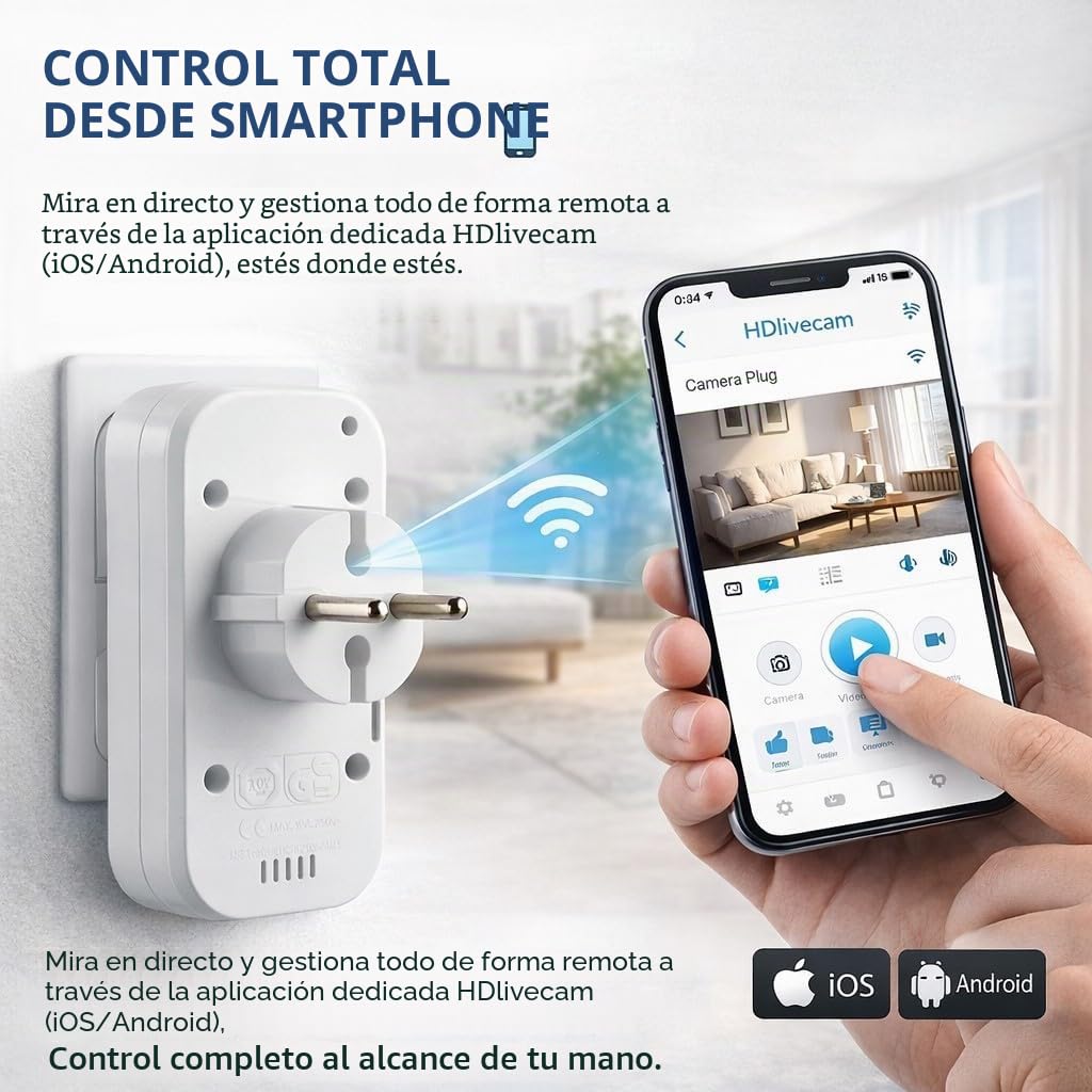 Cámara espía WiFi interna 1080P integrada en regleta, mini cámara oculta con micrófono, detección de movimiento, control App – CW1015