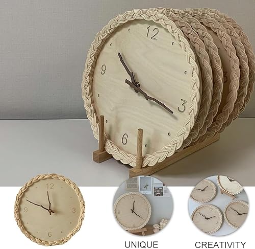 Miniatura 6 de Garneck Reloj de pared colgante de ratán, reloj silencioso de madera, reloj silencioso para sala de estar, reloj montado en la pared, reloj colgante