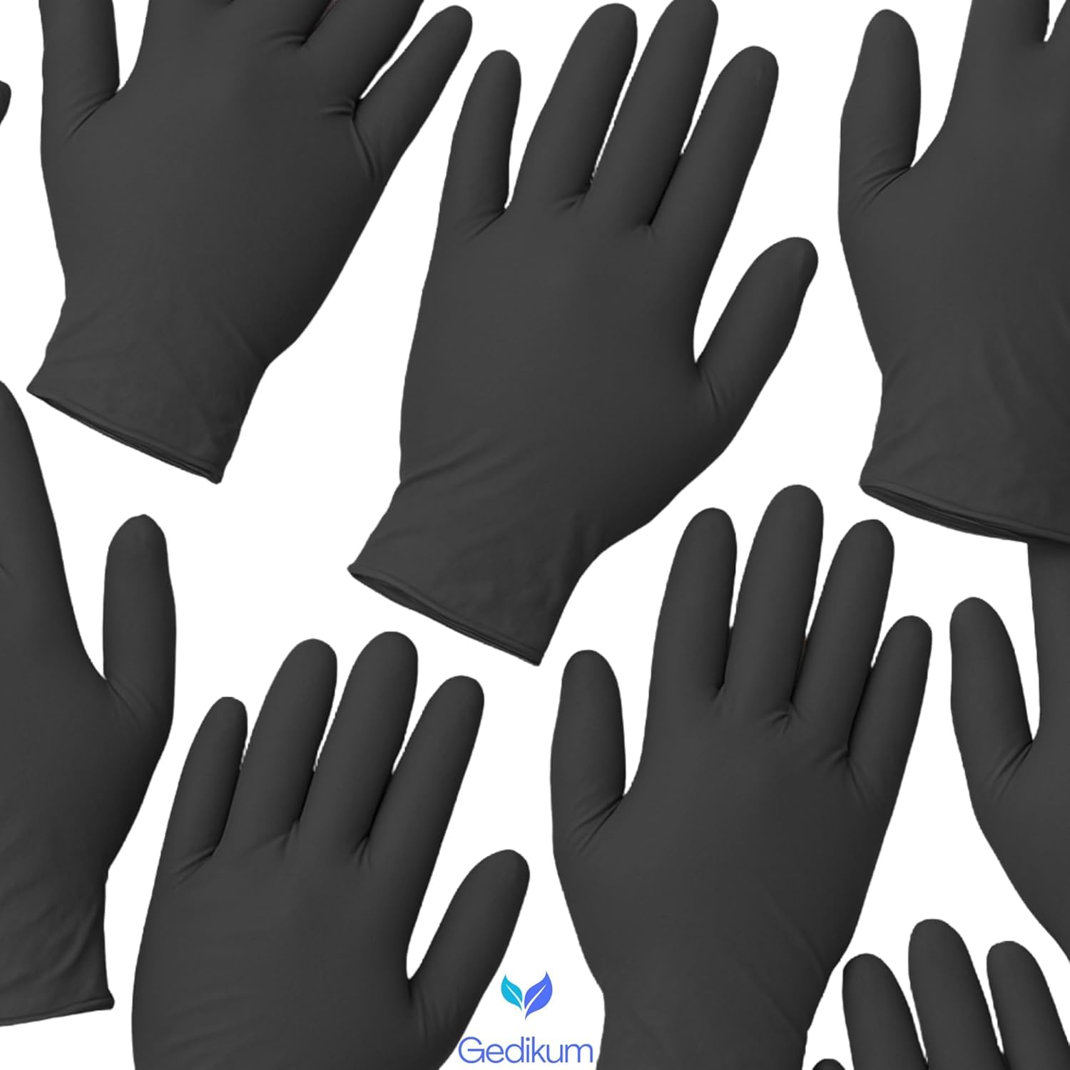 Gedikum 1000 (10 x 100 piezas) Guantes de nitrilo, sin polvo, sin látex, hipoalergénicos, guantes de alimentos, guantes médicos desechables, guantes de goma S, M, L, XL (azul/negro) (negro, L)