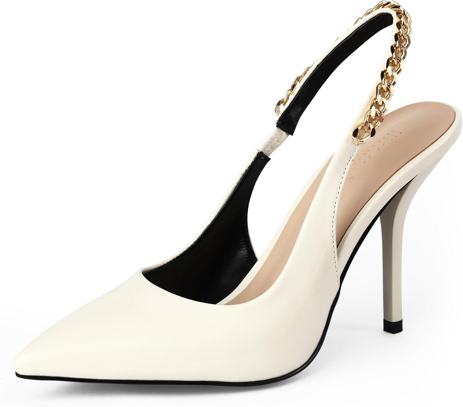 iiimmu Women’s Stiletto Heels Closed Pointed Toe 4 in Heels for Women Patent Leather Pumps with Chain Wedding Party Dress Prom Heels Slingback Pumps