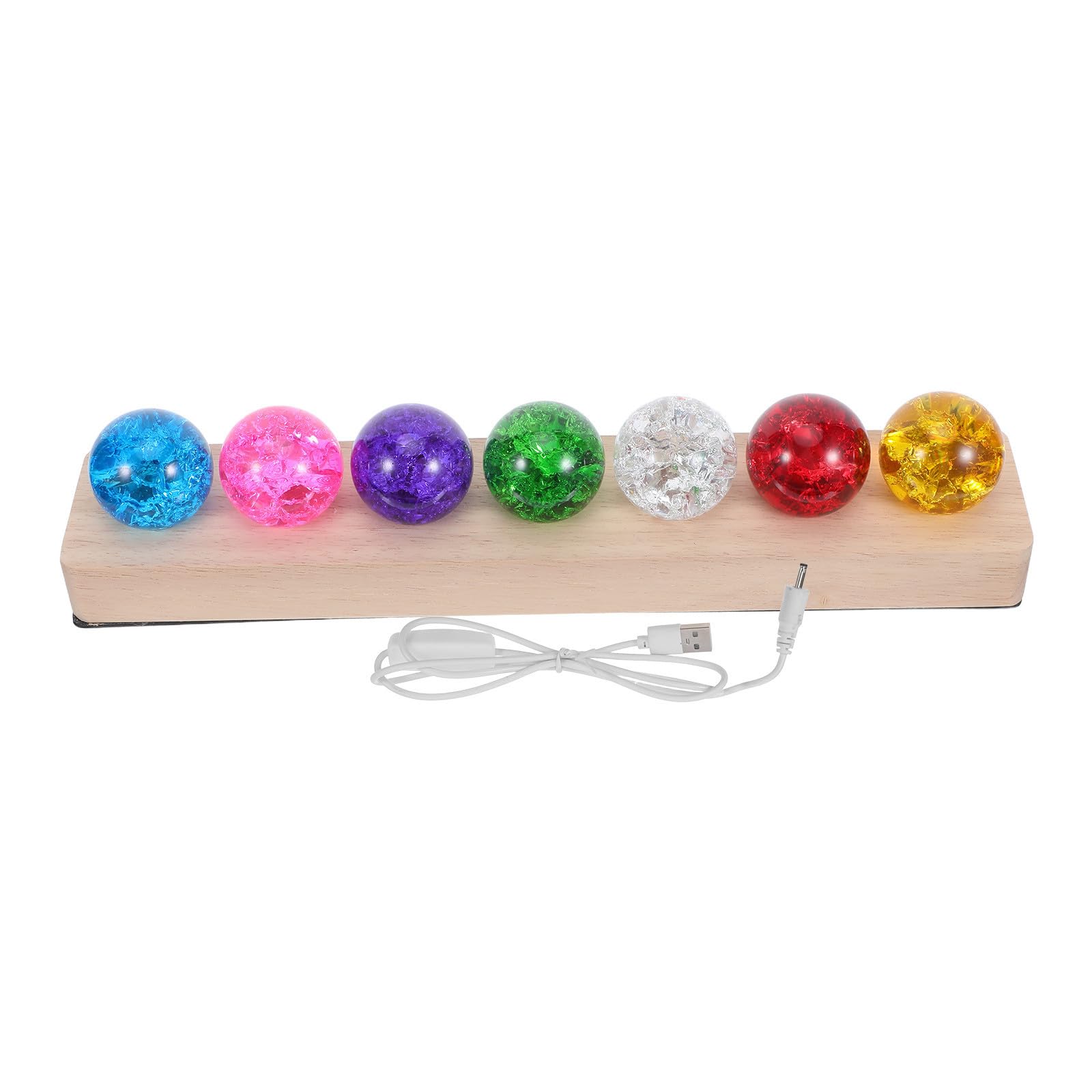 Sfera di Cristallo Crepata Colorata da 40mm con Luce Notturna Led, Base in Legno, Alimentazione USB e Decorazione Minimalista per Soggiorno e Cameretta