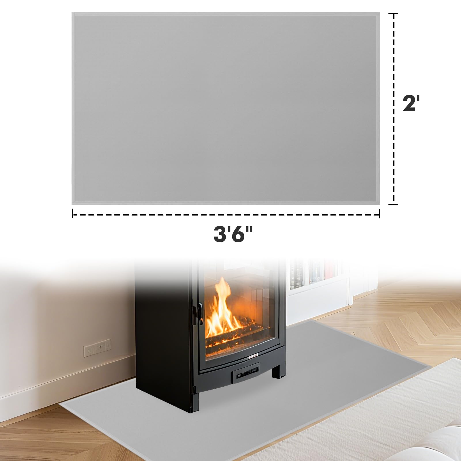 TOHONFOO Tappeto camino ignifugo, 106,7 x 61 x 0,1 cm, grigio, moderno, contemporaneo, a pelo alto, realizzato a macchina, per interni, Natale, camino, stufa a legna, inverno