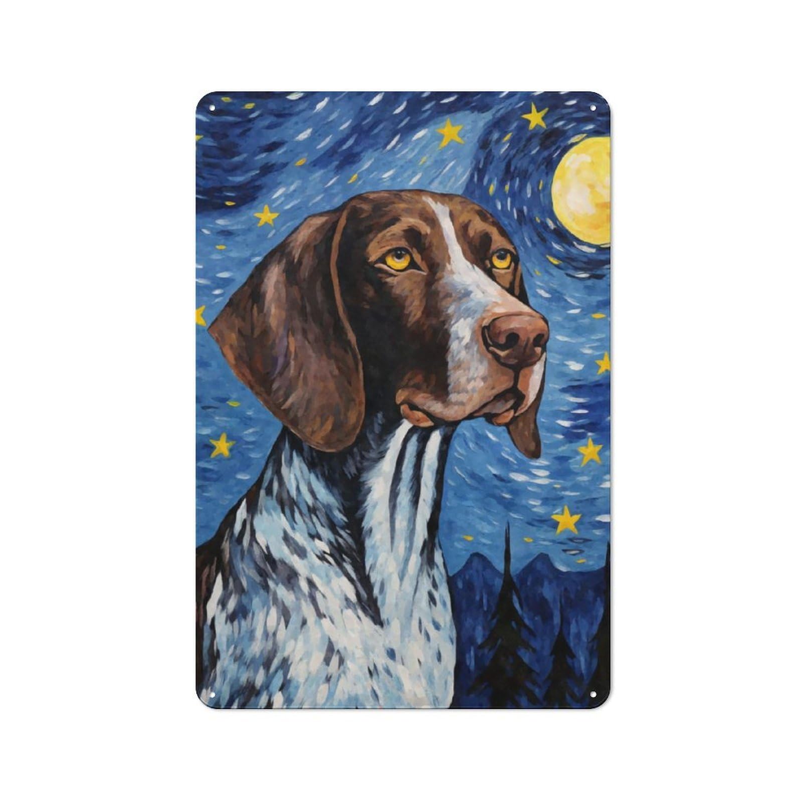 Junmoney German Shorthaired Pointer Tin Wall Plaque 30X20cm, Barn Style Rustic Kitchen Decor For Farmhouse Kitchen, Pantry Or Dining Area