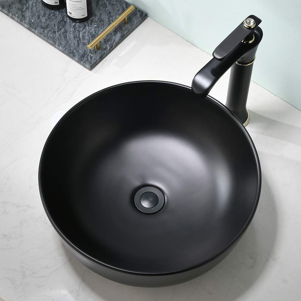 Buy Black Bathroom Sink RoundSOMRXO 16"X16" Ceramic Bathroom Vessel