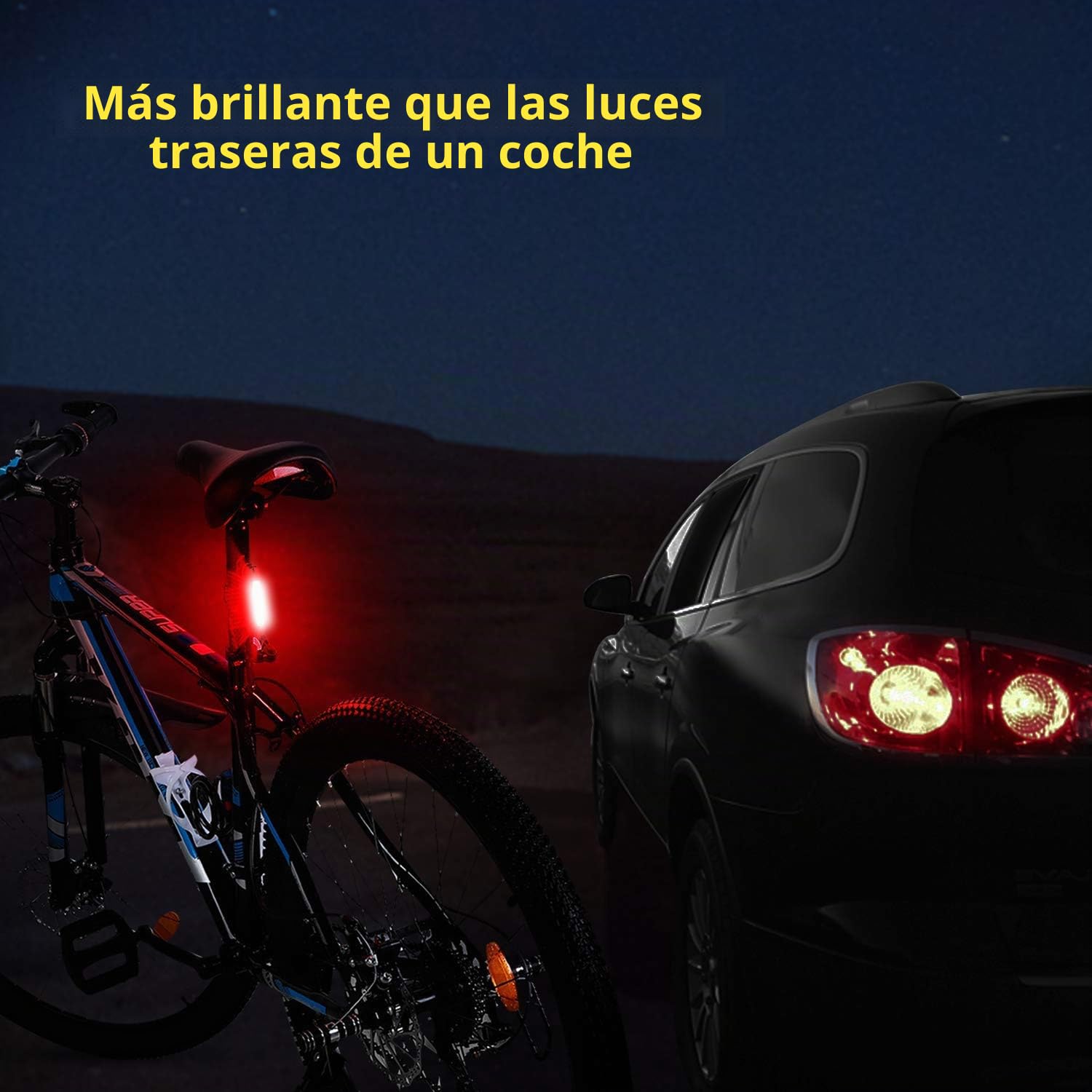 Luz Trasera para Bicicleta Potente (2 Paquetes) Luz de Seguridad LED Recargable USB Piloto Impermeable para Ciclismo Súper Brillante Rojo Verde Azul 7 Modos Adecuada para Bici de Carretera