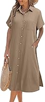 Zeagoo Women's Short Sleeve Button Down Shirt Dress - Summer Casual Beach Cover Up Sundress with Pockets