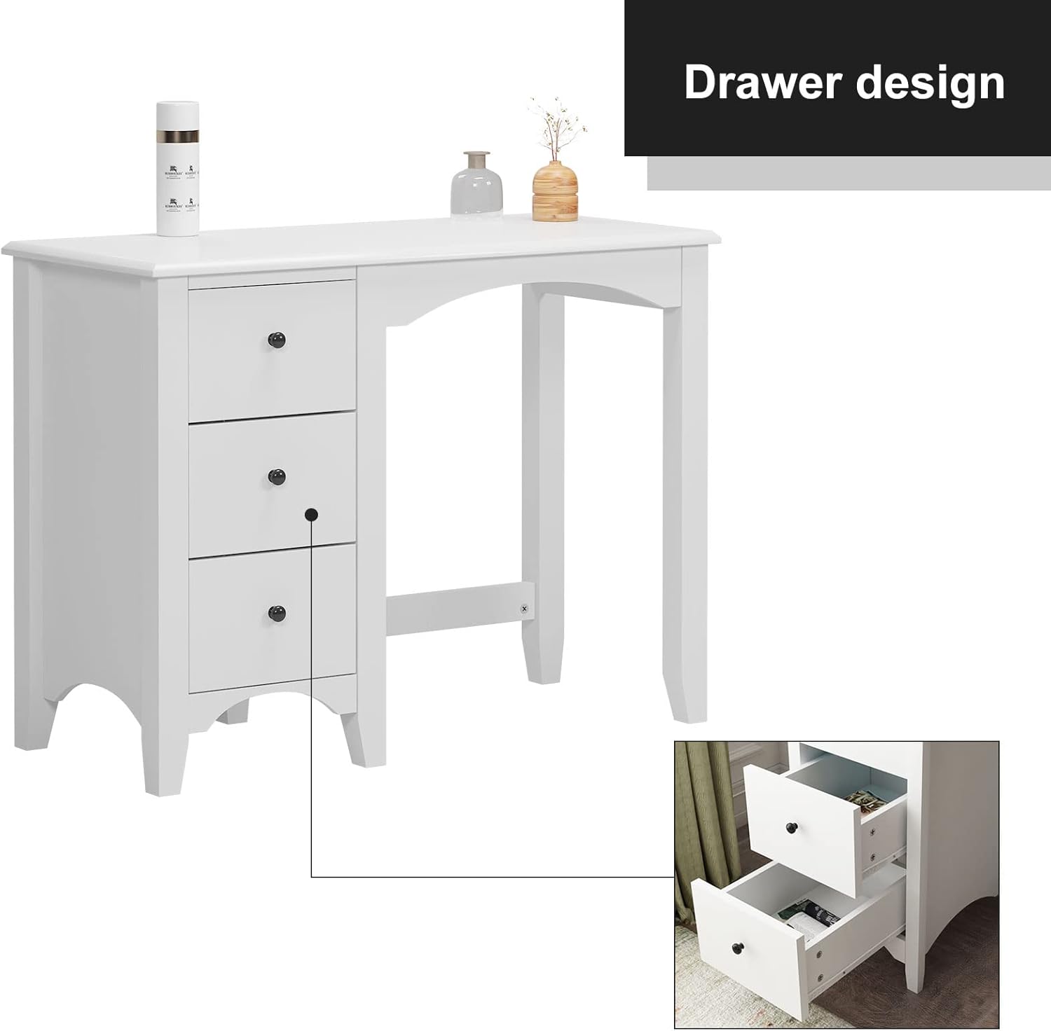 sogesfurniture 37.4'' Makeup Vanity Table with Drawers, Modern Home Office Computer Desk with Storage Drawers & Spacious Desktop, Writing Study Desk for Home Office, Dressing Table, White