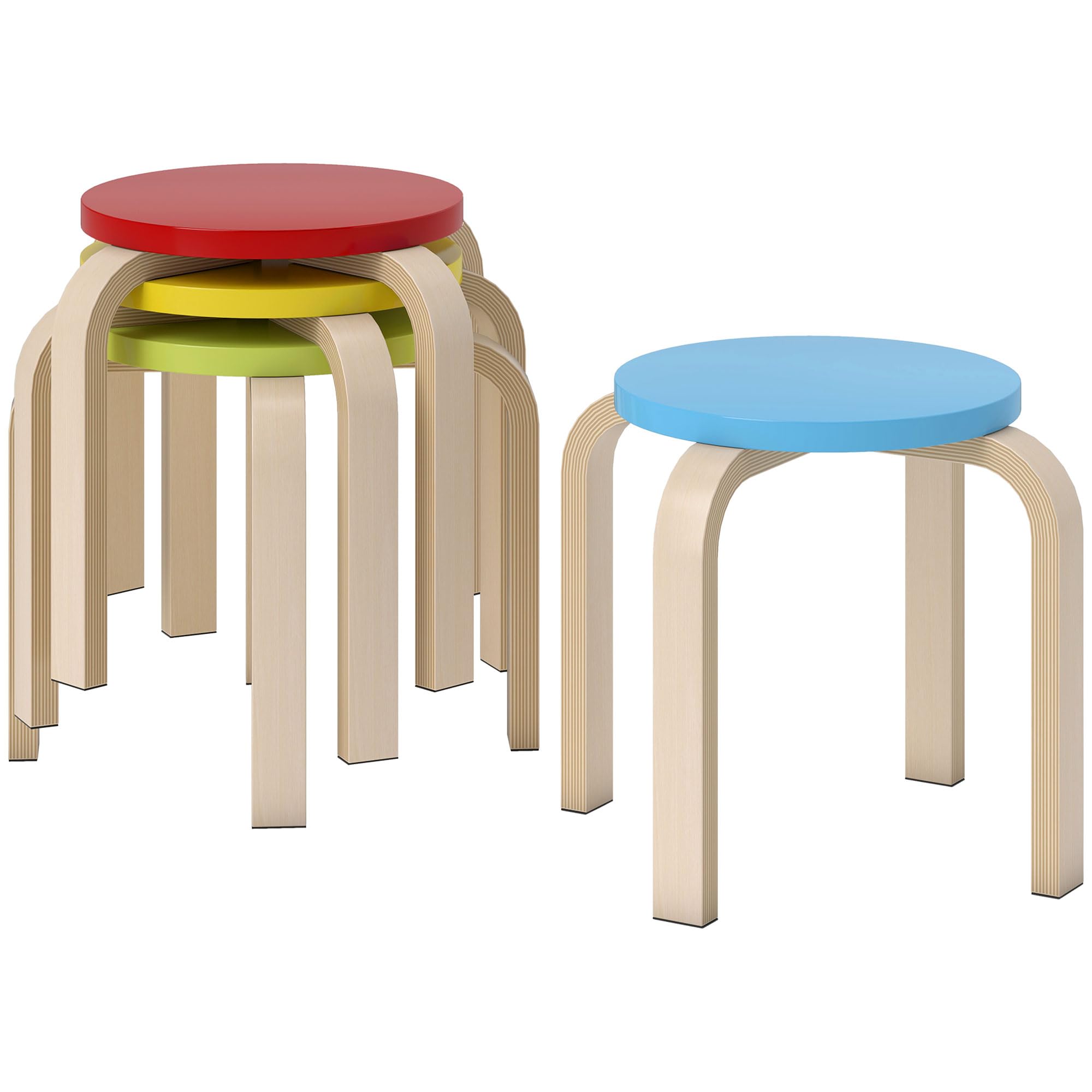 HOMCOM 4er Set Esszimmerhocker Stapelhocker, Sitzhocker, Küche, Bunt