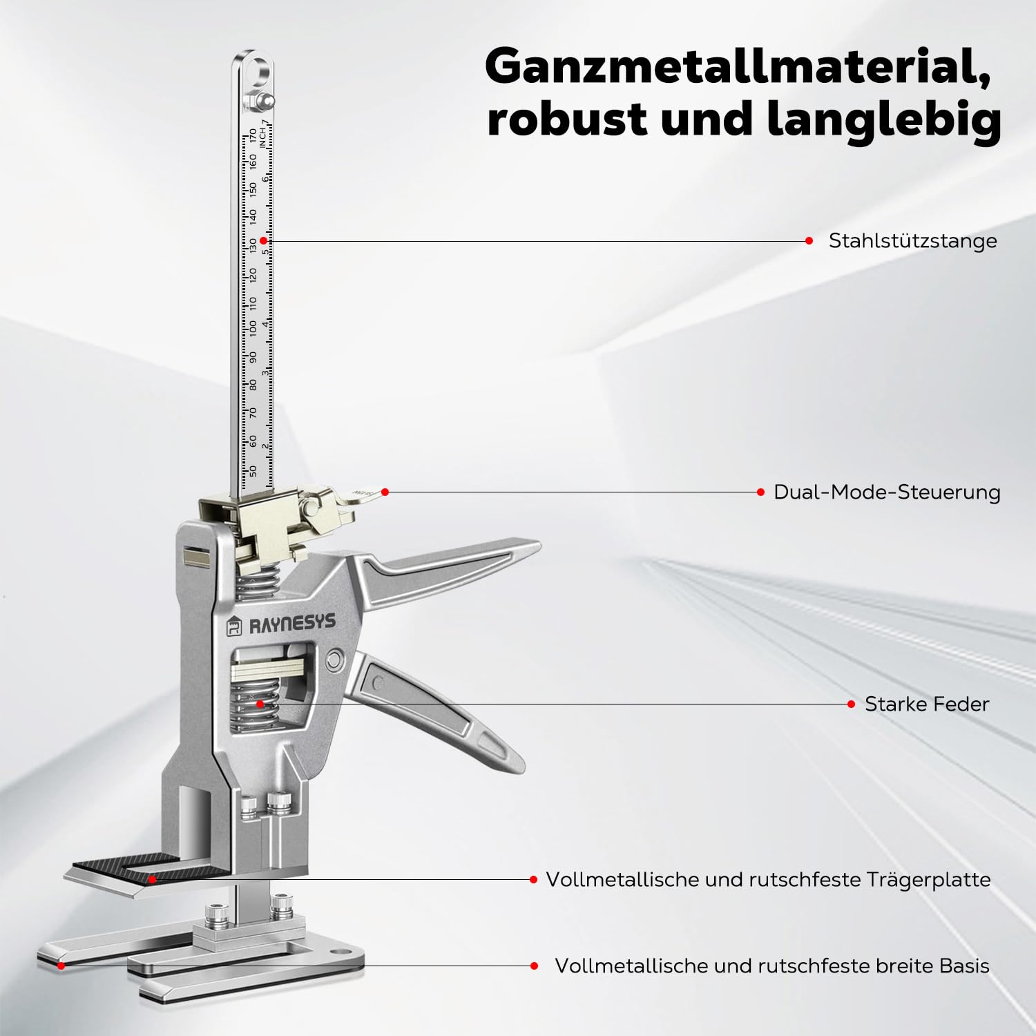 Raynesys 2 Stück Arbeitssparender Arm, 12 Zoll Ganzmetall Hebewerkzeug 440LBS Kapazität, Wandfliesen-Lokalisierer für Möbel, Türen, Board Heber, Präzise Kontrolle bei langsamem/schnellem Abstieg