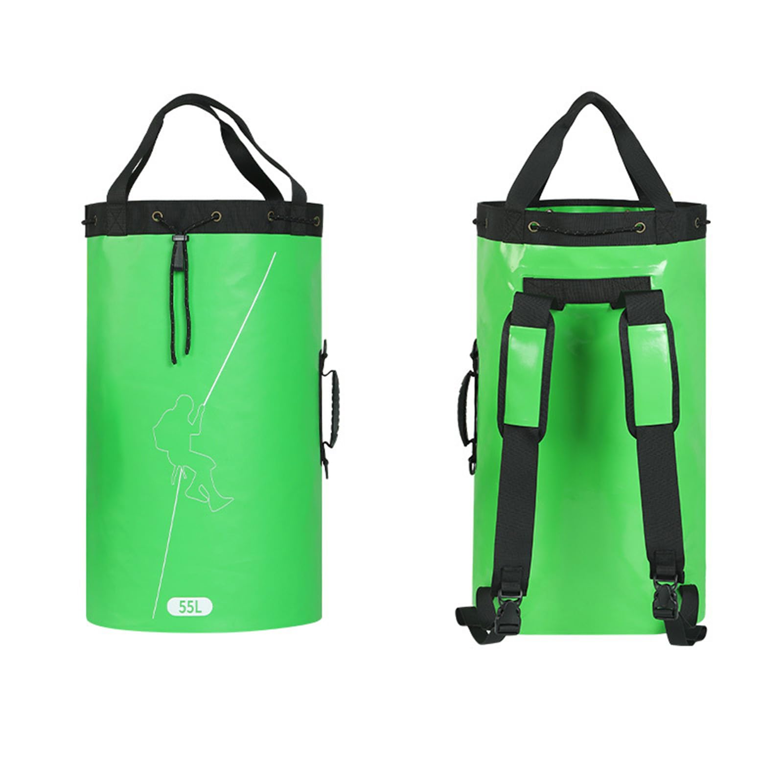 Kletterseil Aufbewahrungstasche, Eimer Stil Tasche mit Kordelzug Seil Aufbewahrungstasche Kletterseiltasche Seiltasche für Outdoor, Klettern, Bergsteigen, Höhlenforschung (Grün, 55L)
