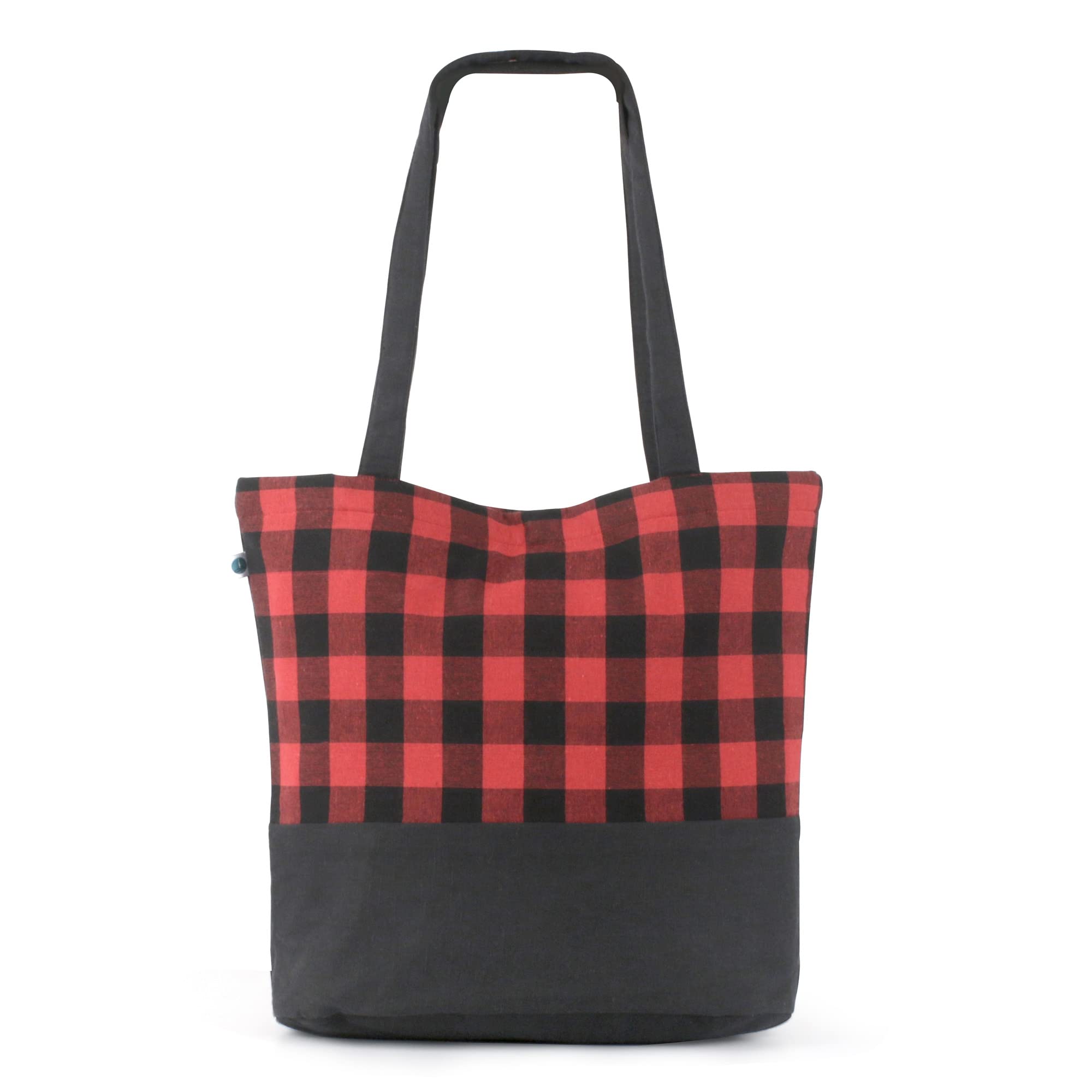 FINGERCRAFT Tote Bags For Women and Girls, Lightweight and High Capacity Natural Cotton Ladies Handbag, Multipurpose Daily Uses (14" x 16", Black/Red Check) (B0C3MTC5CC) Amazon Price History, Amazon Price Tracker