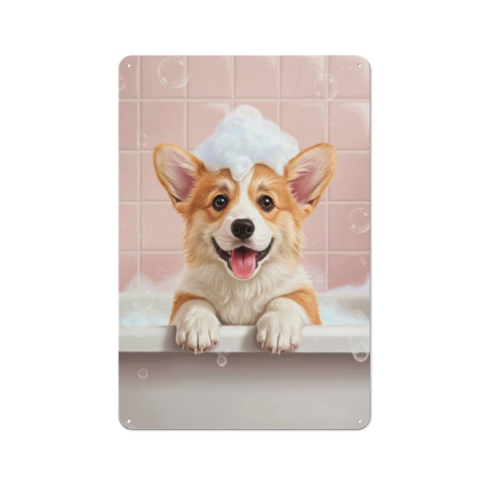 Junmoney Style-5 For Living Room Or Hallway, Corgi Puppy Bath Time Vintage Metal Plaque 30X20cm, For Vintage Wall Decor Fans, For Metal Sign Collectors