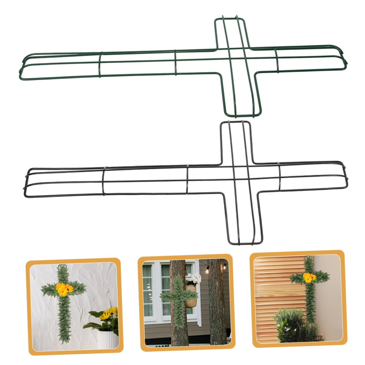 Cabilock 2pcs Cross Shaped Metal Wreath Frame for Floral Creations Wire Wreath Form for Garden Church Holiday Decorations