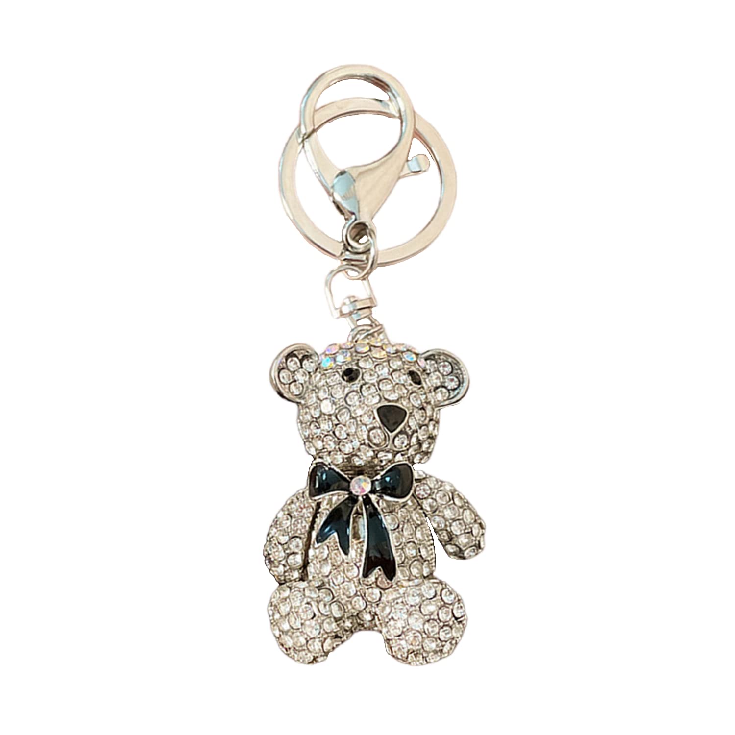 ZDHC Bling Crystal Teddy Bear Keychain Rhinestone Bow Animal Keyring Charm Purse Pendant Handbag Bag Decoration