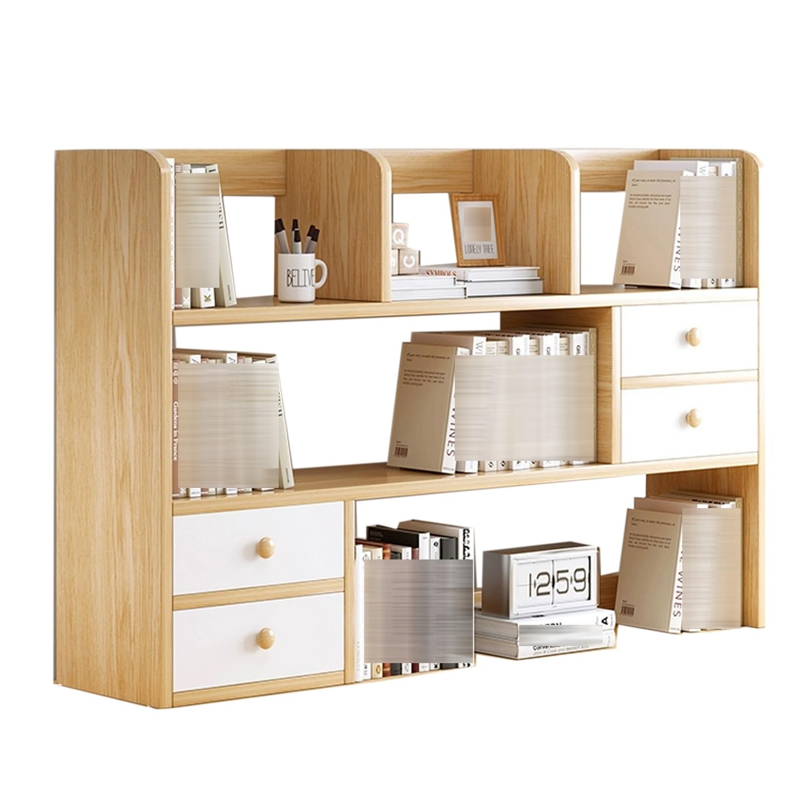 Meuble de maquillage en bois jaune gain de place avec 4 tiroirs