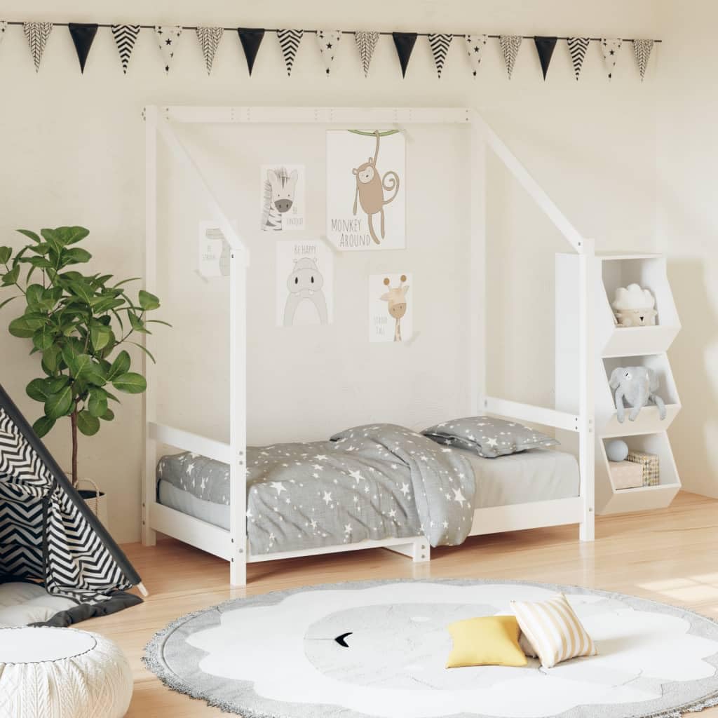 Kinderbett Weiß 70x140 cm Massivholz Kiefer mit Lattenrost und Schutzgitter für Kleinkinder geeignet, stabiles Holz, höhenverstellbar, umbaubar, mit Stauraum, ideal für Babys und Kinder