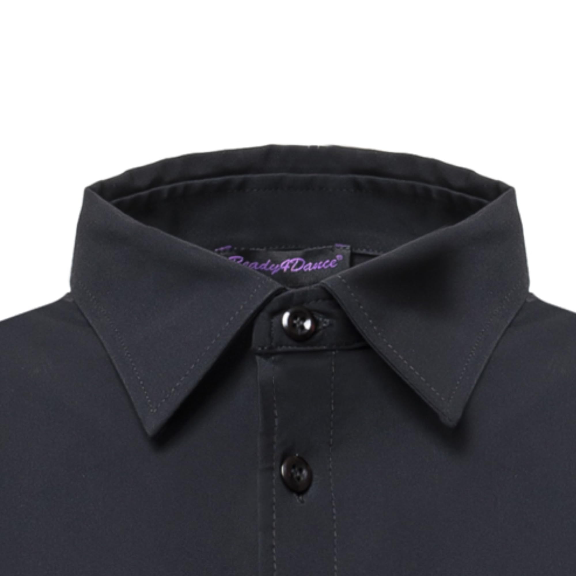 Camicia Body Chicago Slim Fit Uomo per Ballo da sala e Danza Standard e Latino Americano, Maniche Lunghe, Collo Rigido con Stecche, Tessuto Tecnico Traspirante, Bianco e Nero