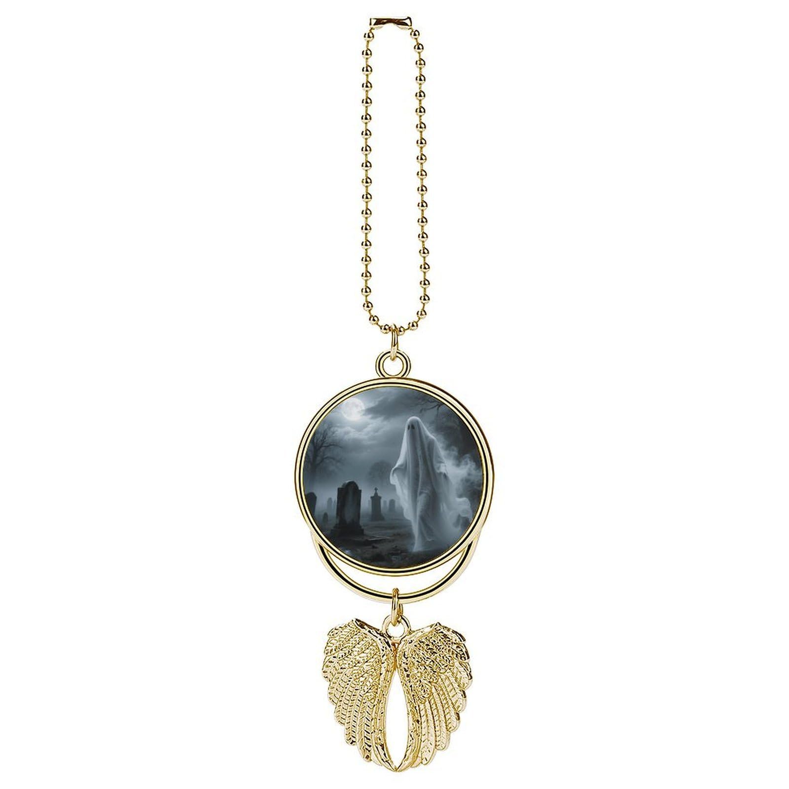Cool Halloween Ghost Car Pendant Car Rearview Mirror Pendant Custom Photo Car Hanging Ornament Car Rear View Mirror Hanging Accessories Angel Wing Car Charm Gift for Men Women