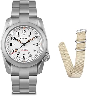 Men's Watch Titanium Automatic Field Watch 40mm Military Watch Day Date Function 100M Waterproof with Titanium Bracelet Japanese Mechanical Movement & Screw Down Crown—Voyager