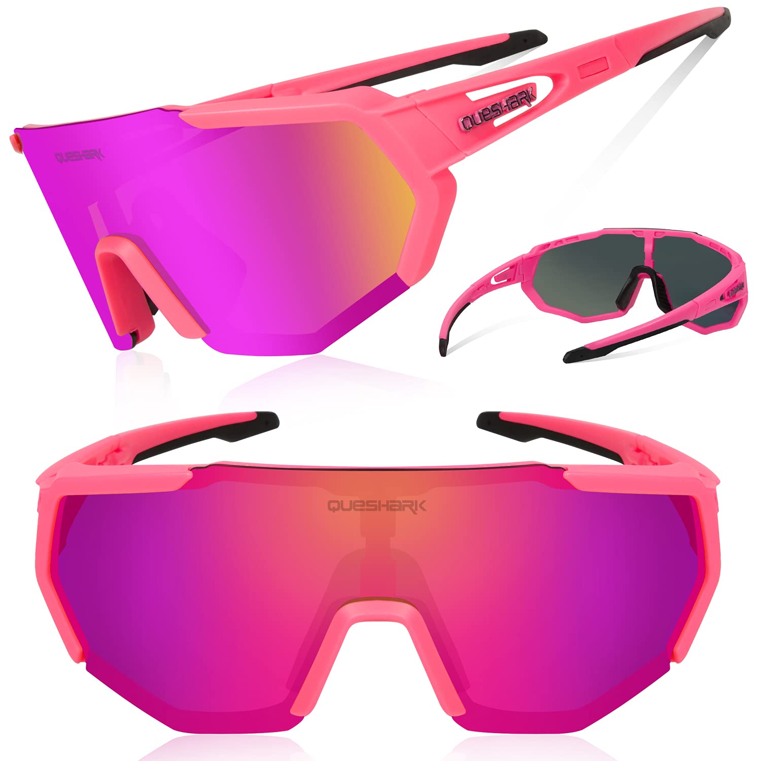 Queshark Polarizzati Anti-UV Occhiali da Ciclismo Bici MTB Intercambiabili per Sport Uomo Donna Guida Pesca Golf Baseball Corsa
